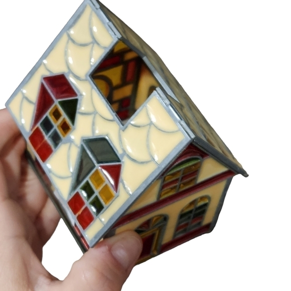 Stained glass house church candle tealight cover decor - Picture 2 of 4